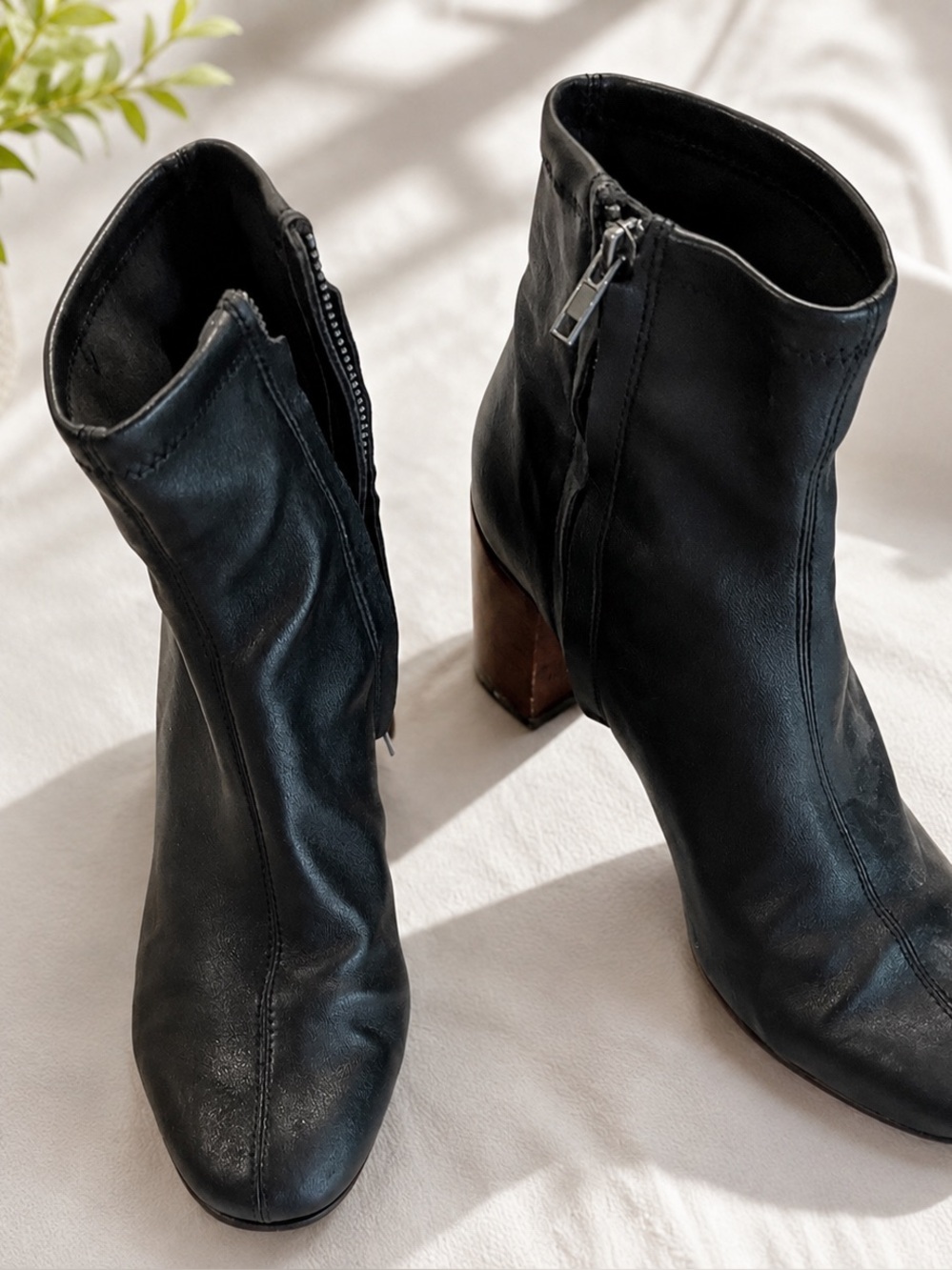 Madewell black stretch, sock ankle booties, block heel size 10